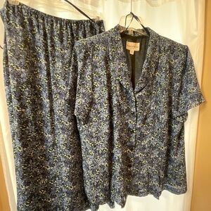 Danny & Nicole Navy/Black/White Floral Skirt & Blouse Set